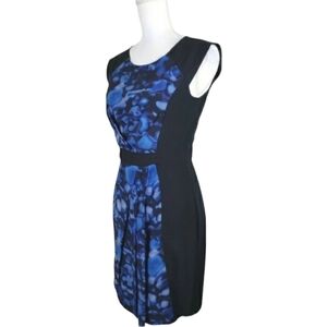 Cynthia Steffe~Size 2~Black/Blue Floral Print Color Block Silk Dress.